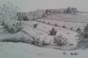 'Rzedkowice, Silesia', pencil-drawing by Helena Seget